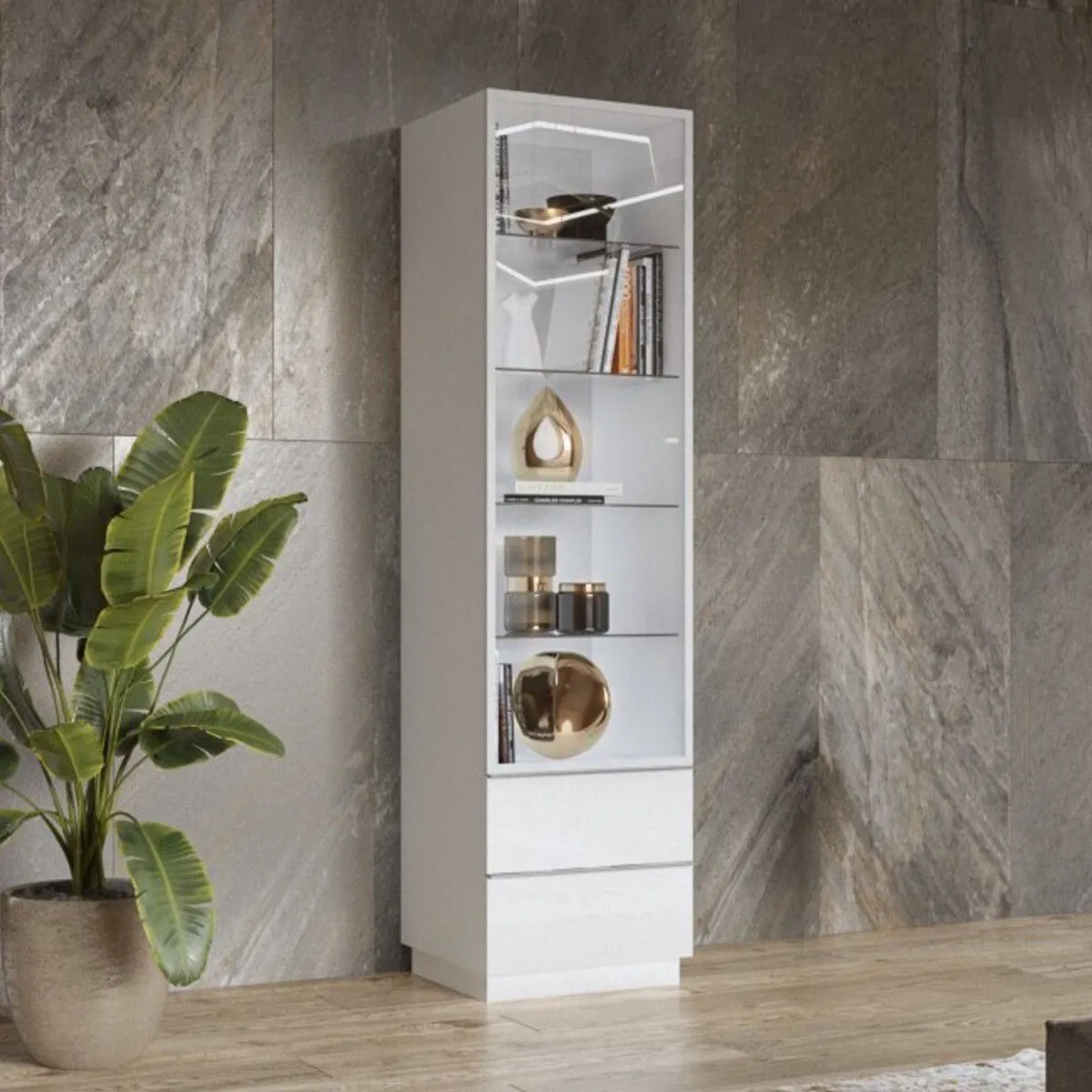 TU MESITA - Vitrina Alta Tilsa 1 puerta 2 cajones TU MESITA color Blanco