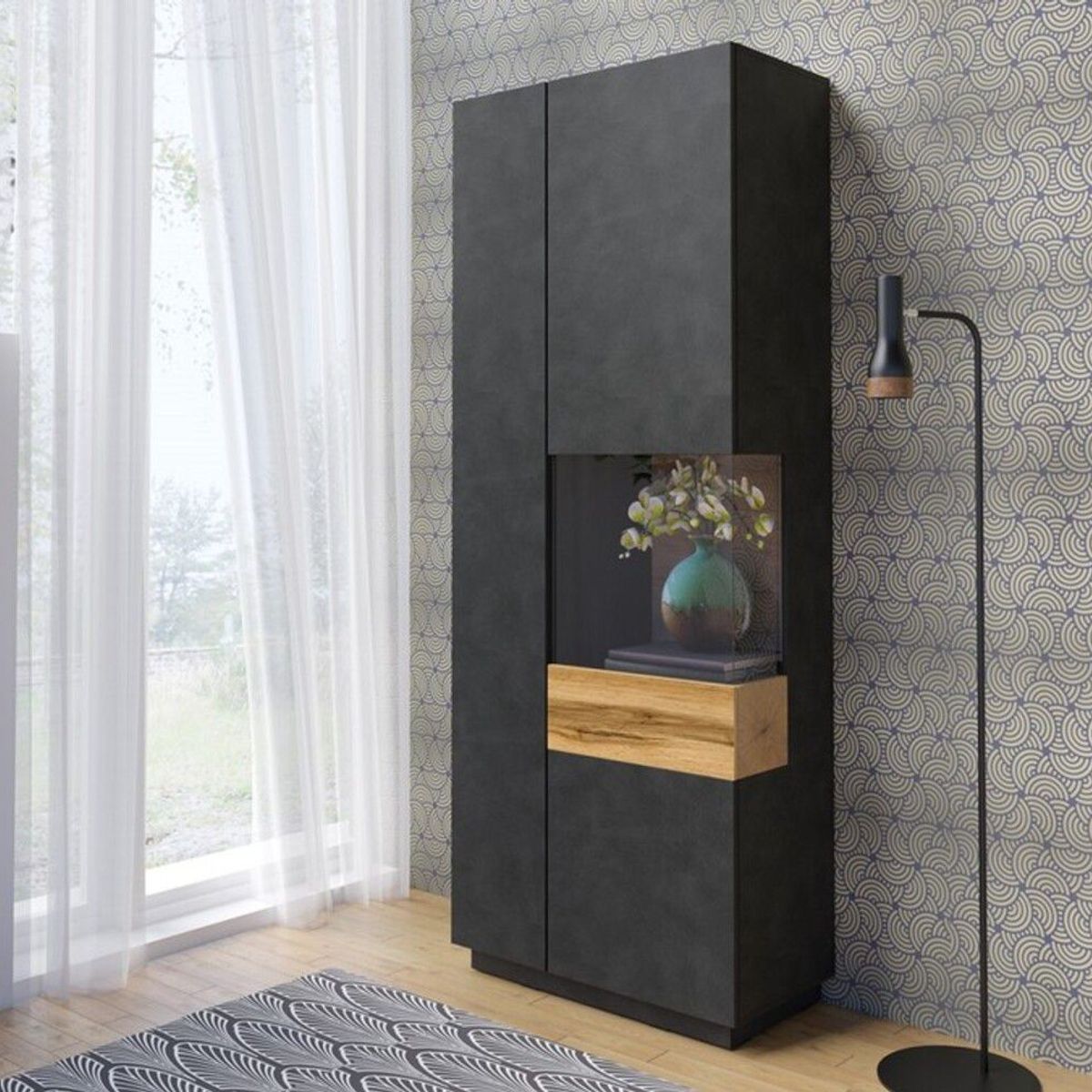 TU MESITA - Vitrina Alta Silke color NegroDuna 2 puertas TU MESITA