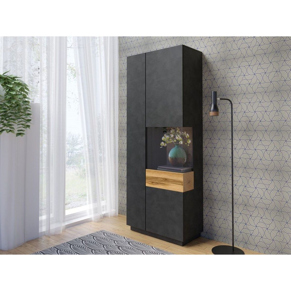 TU MESITA - Vitrina Alta Silke color NegroDuna 2 puertas TU MESITA