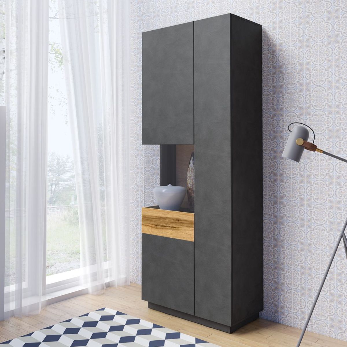 TU MESITA - Vitrina Alta Silke color NegroDuna 2 puertas TU MESITA