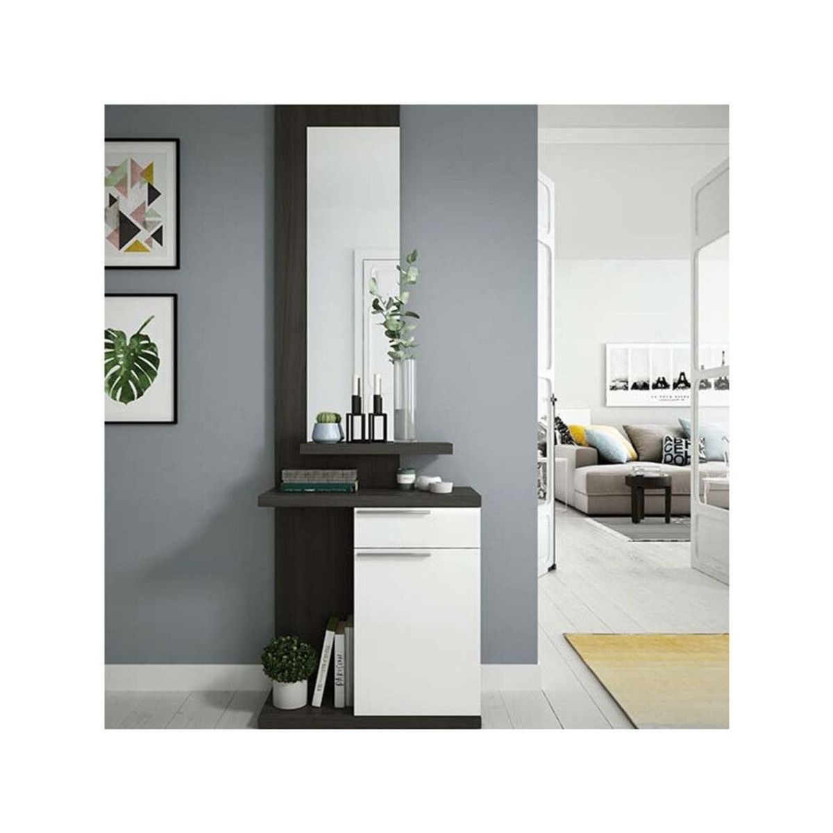 TU MESITA - Recibidor Moderno con espejo Matsui color NegroBlanco TU MESITA