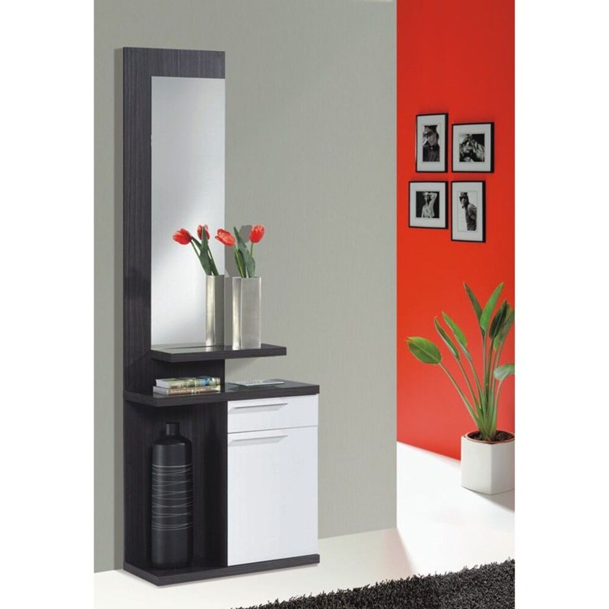 TU MESITA - Recibidor Moderno con espejo Matsui color NegroBlanco TU MESITA