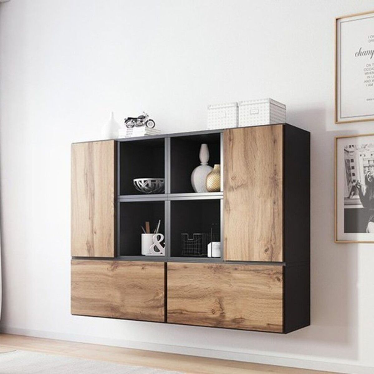 TU MESITA - Vitrina Flotante Dynamo color NegroMacadamia TU MESITA