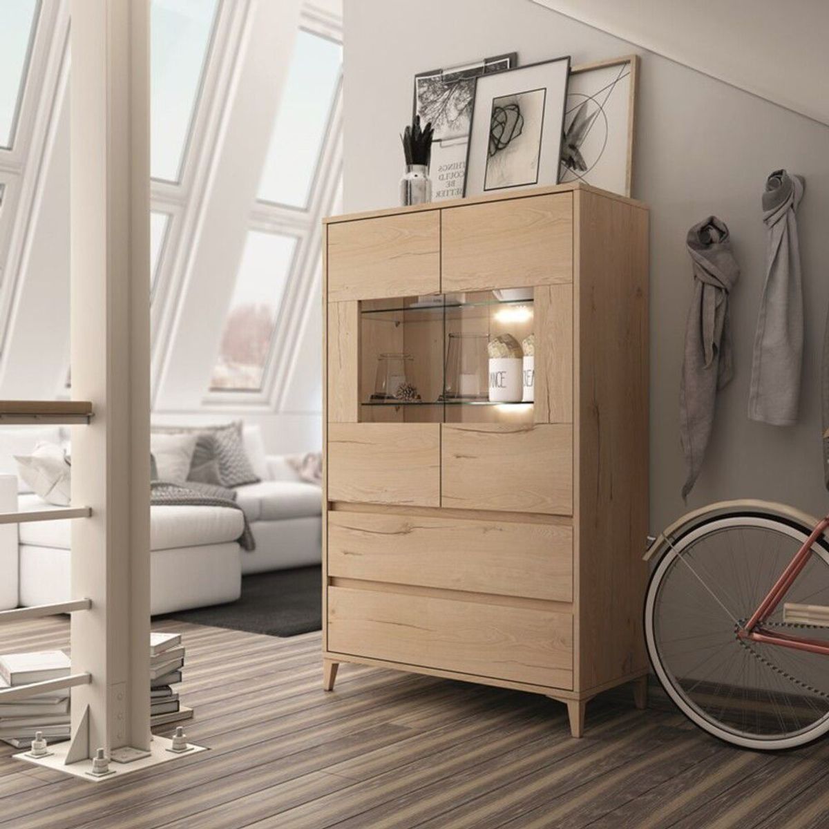 TU MESITA - Vitrina 2 puertas Lucio color Duna 2 cajones TU MESITA