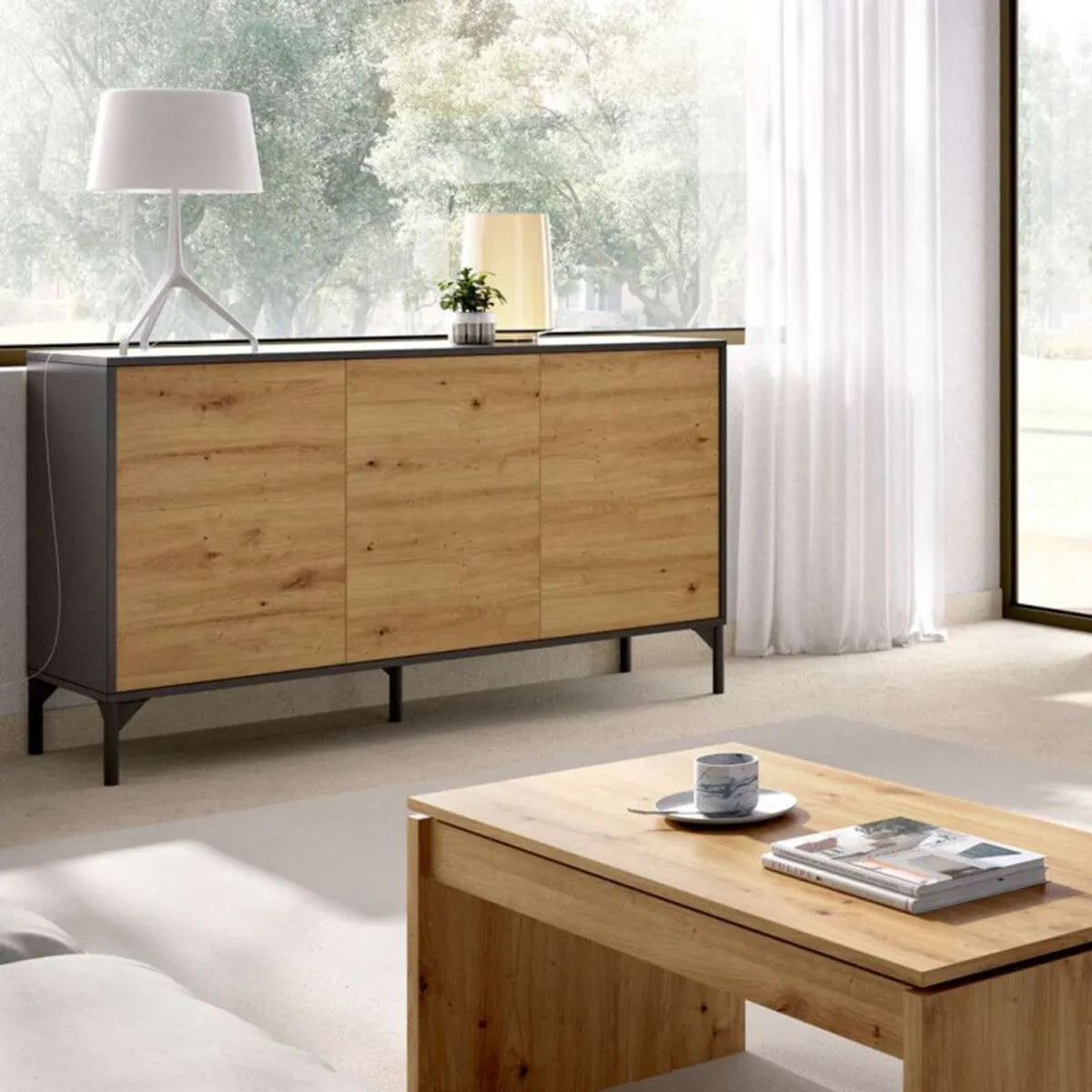 TU MESITA - Aparador Clásico 3 puertas Jara color NegroMarrón TU MESITA