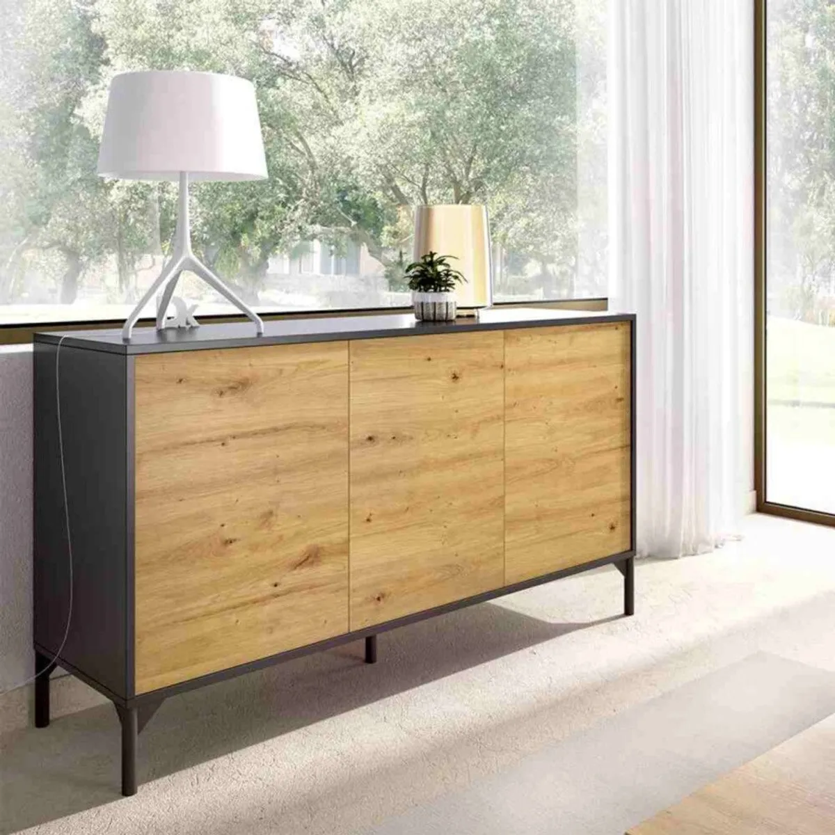 TU MESITA - Aparador Clásico 3 puertas Jara color NegroMarrón TU MESITA