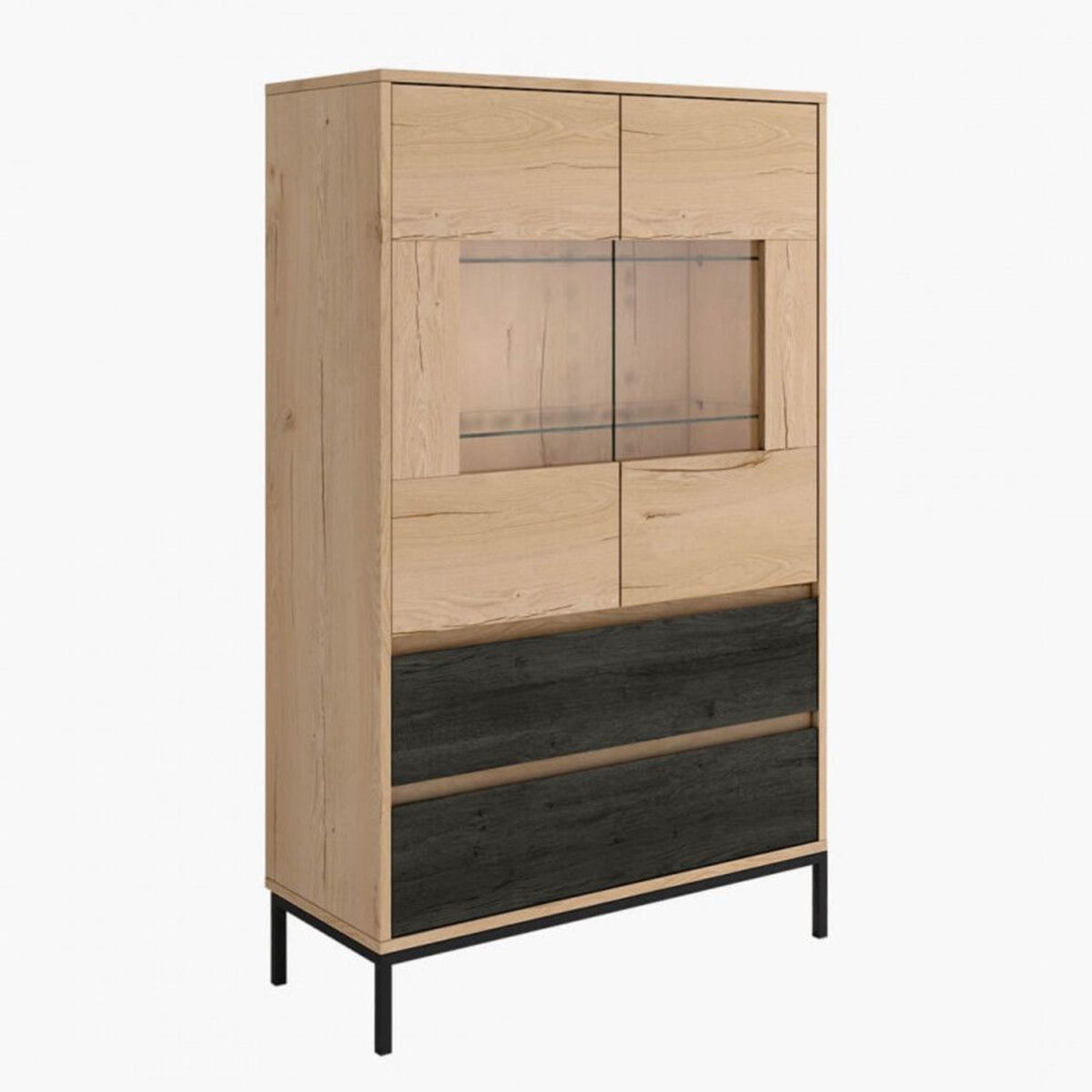 TU MESITA - Vitrina 2 puertas Lucio color DunaNegro 2 cajones TU MESITA