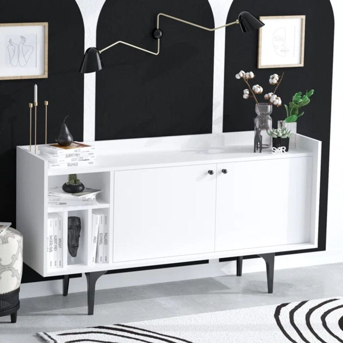 TU MESITA - Aparador Librero Megan color Blanco 2 puertas TU MESITA