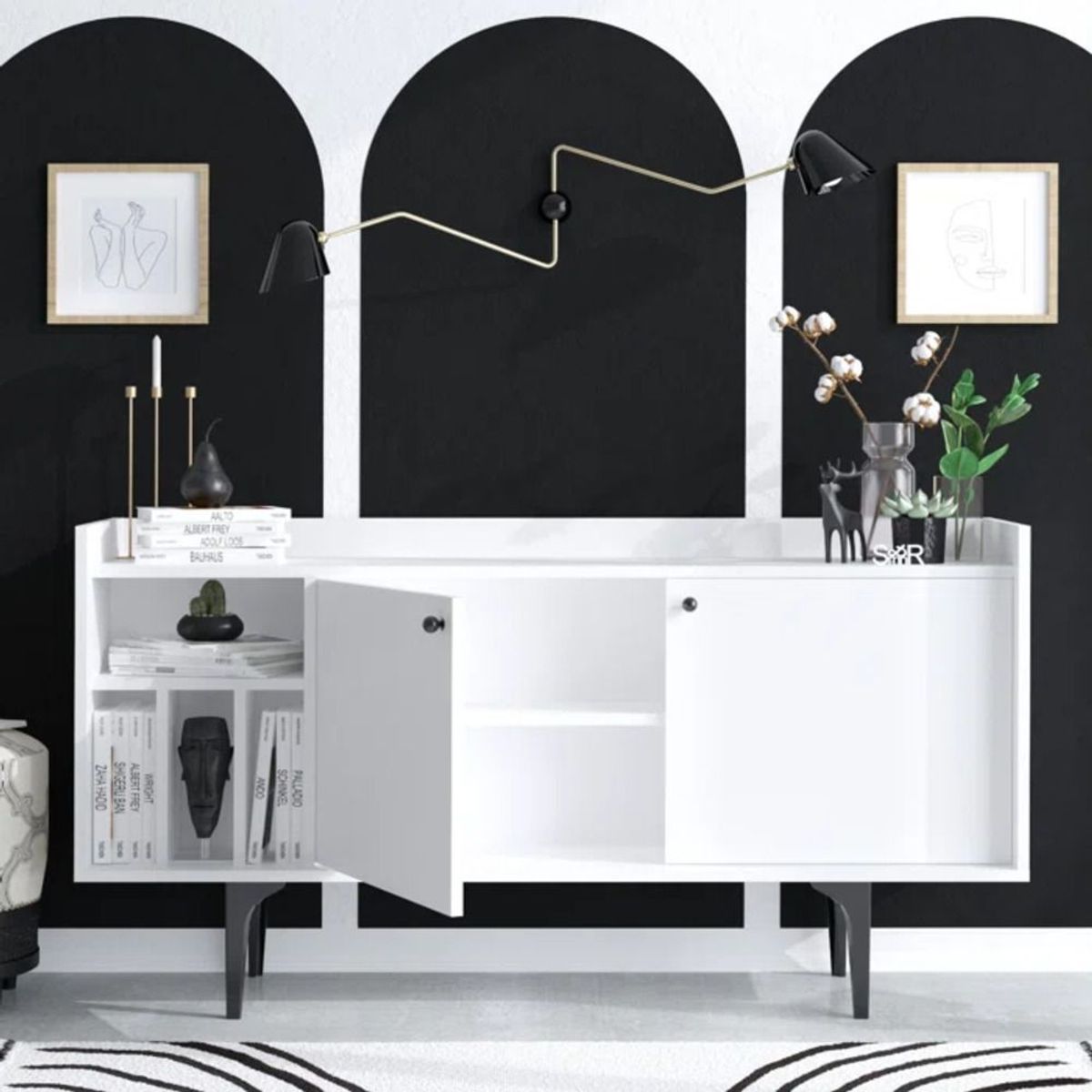 TU MESITA - Aparador Librero Megan color Blanco 2 puertas TU MESITA