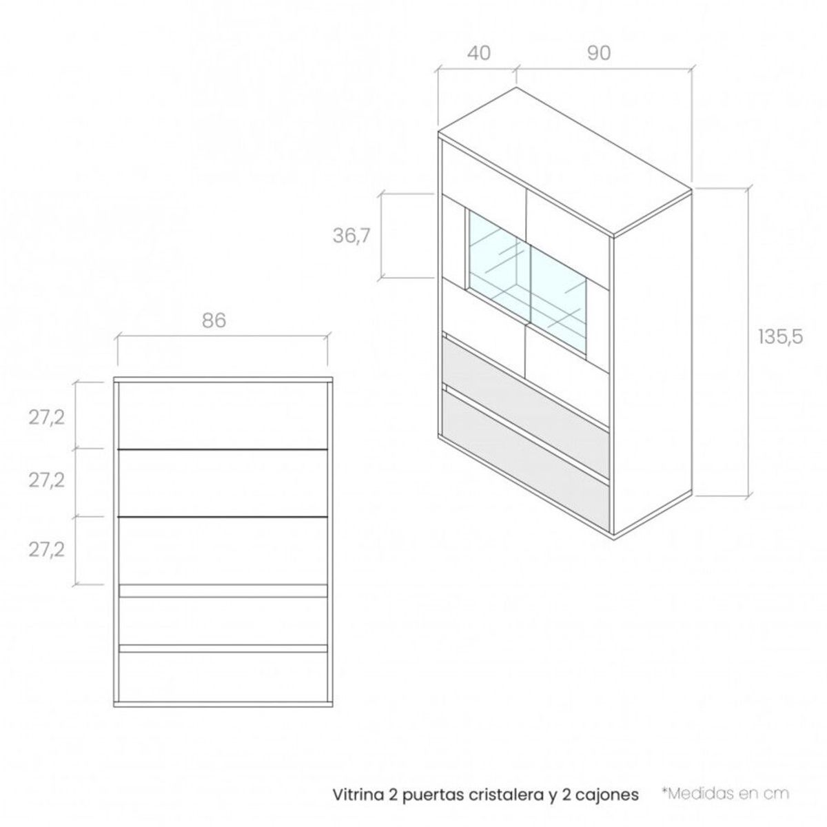 TU MESITA - Vitrina 2 puertas Lucio color BlancoNegro 2 cajones TU MESITA