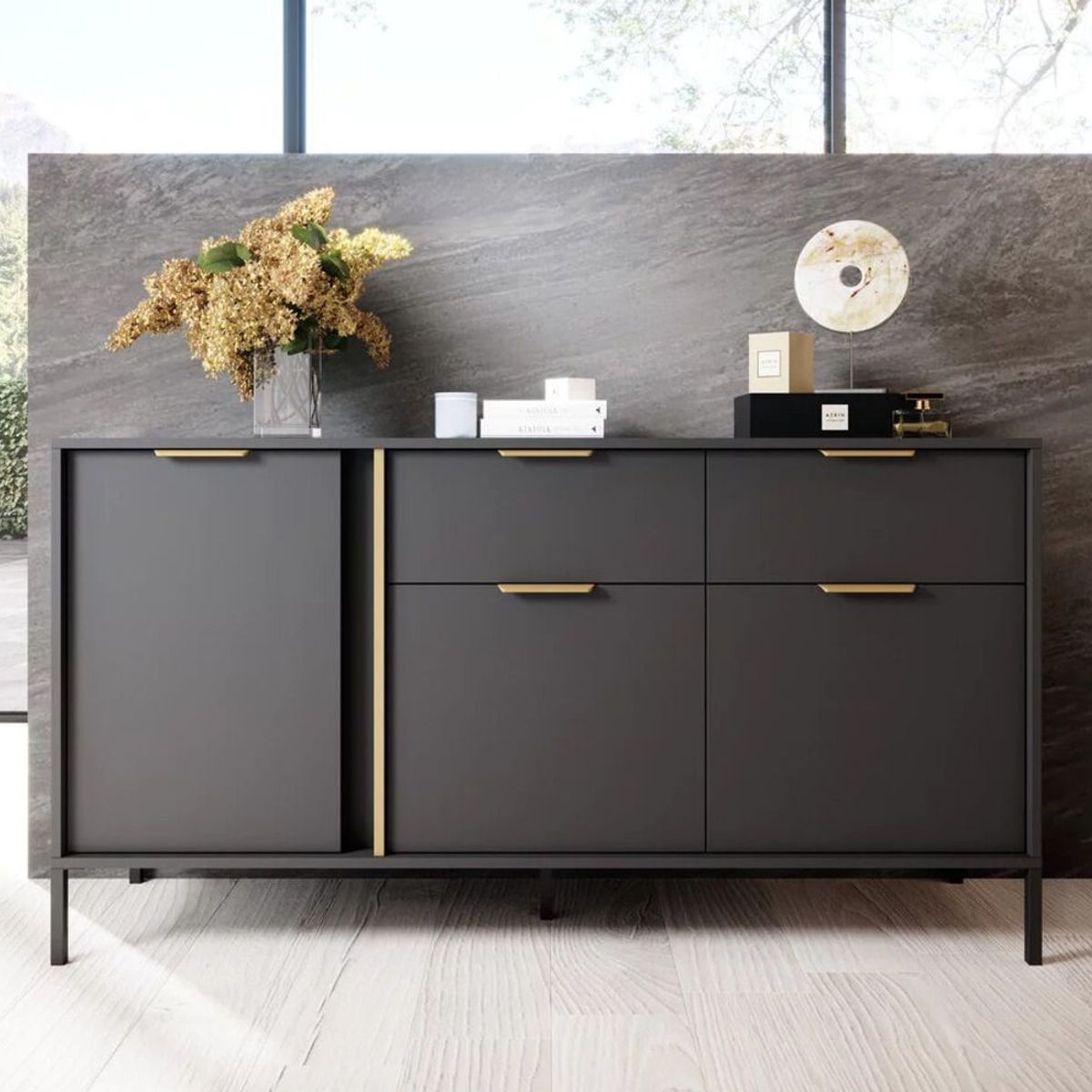 TU MESITA - Aparador Recibidor Ballarta 3 puertas 2 cajones TU MESITA color Negro