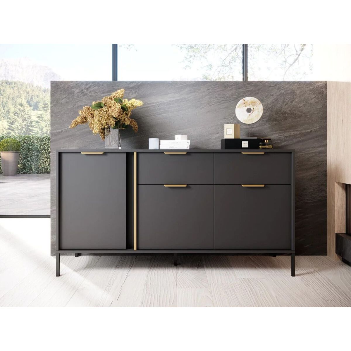 TU MESITA - Aparador Recibidor Ballarta 3 puertas 2 cajones TU MESITA color Negro