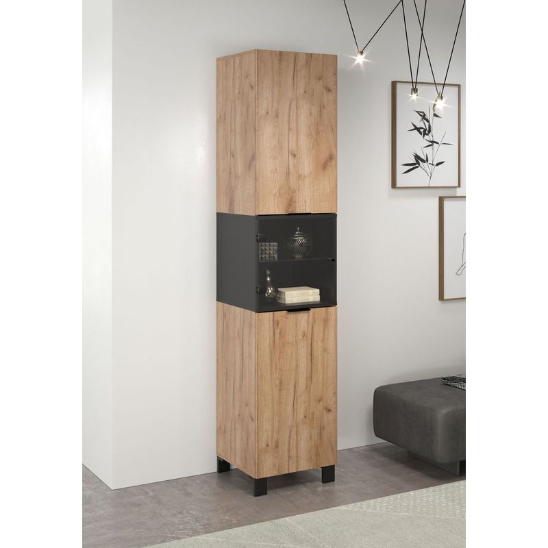 TU MESITA - Vitrina Alta Xica con luz 3 puertas TU MESITA color Macadamia