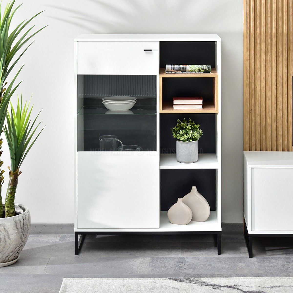 TU MESITA - Vitrina Moderna Flavia 1 puerta mas repisas TU MESITA color Blanco