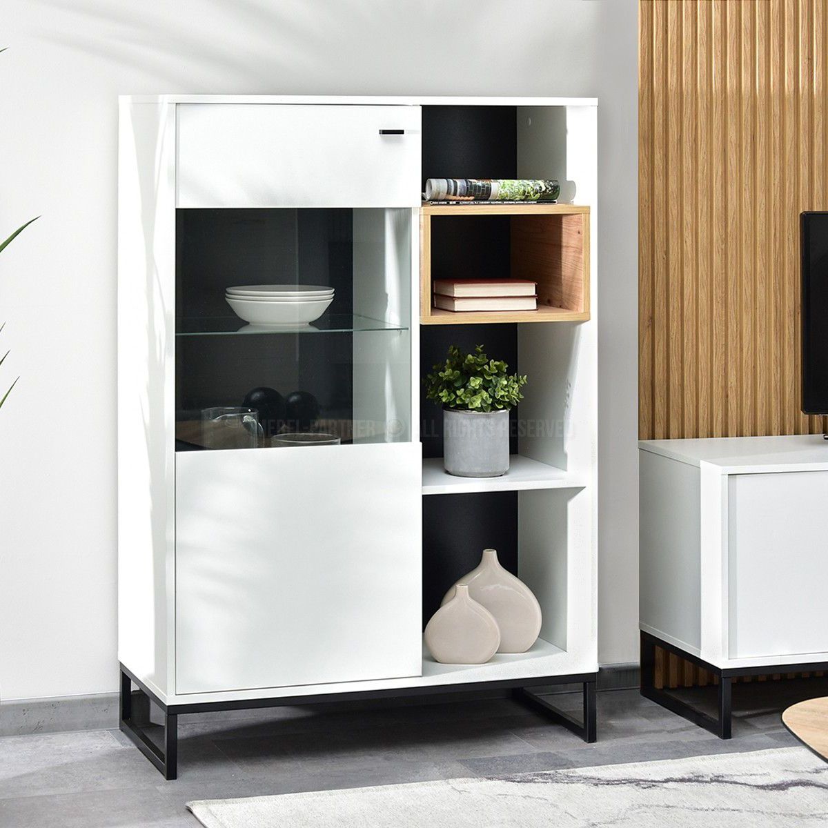 TU MESITA - Vitrina Moderna Flavia 1 puerta mas repisas TU MESITA color Blanco