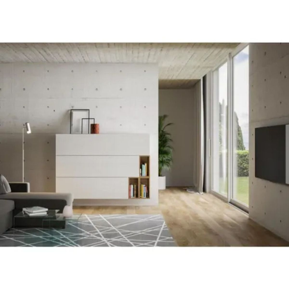 TU MESITA - Aparador Recibidor Flotante Hisoka color Blanco 3 puertas TU MESITA