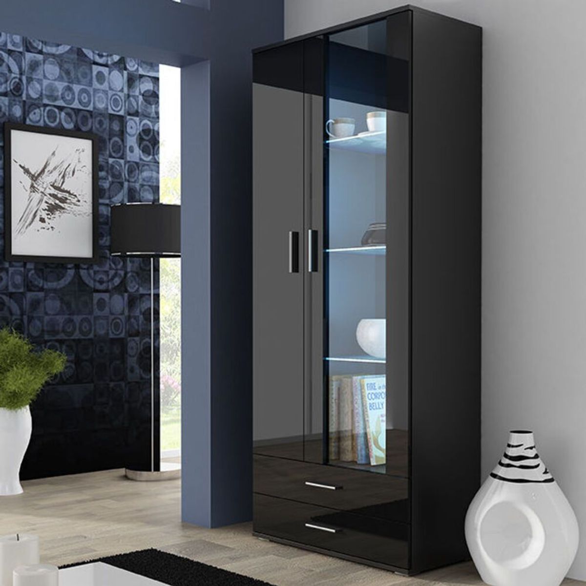 TU MESITA - Vitrina Clásica Sasha 2 puertas 2 cajones TU MESITA color Negro