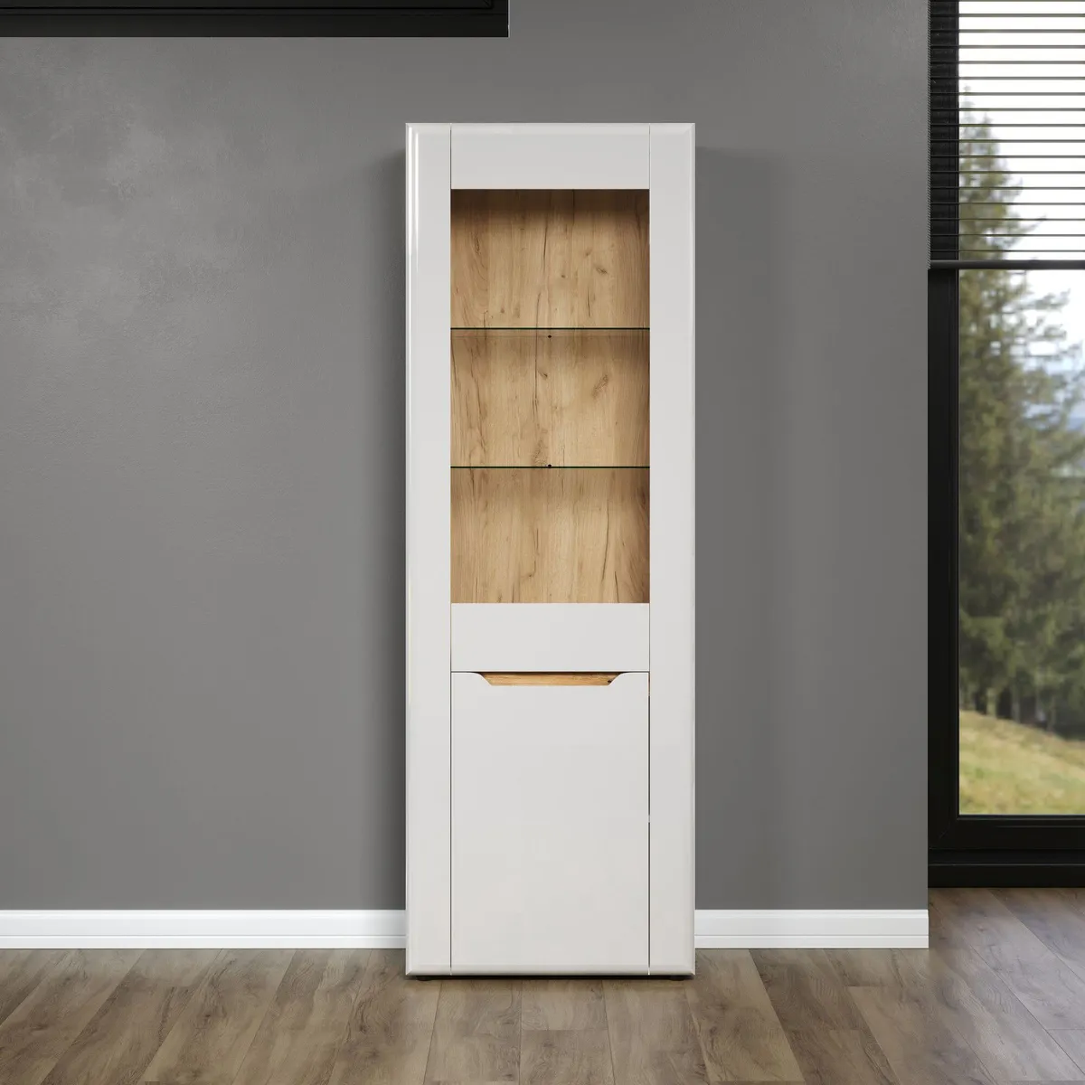 TU MESITA - Vitrina Alta Moderna Praga color Blanco 1 puerta TU MESITA