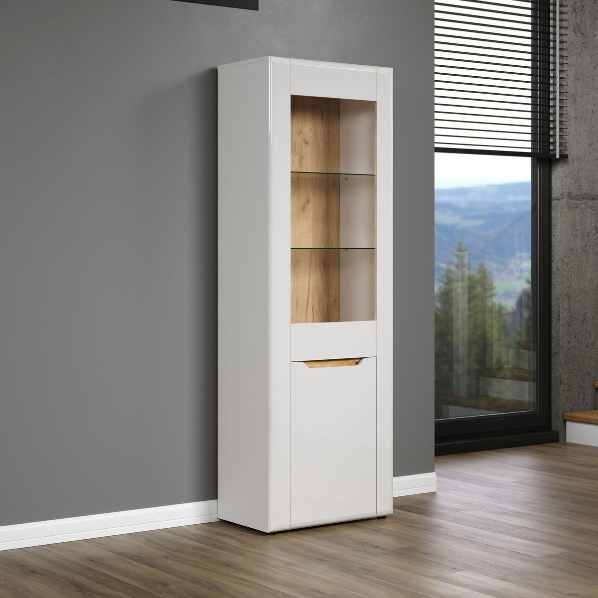 TU MESITA - Vitrina Alta Moderna Praga color Blanco 1 puerta TU MESITA