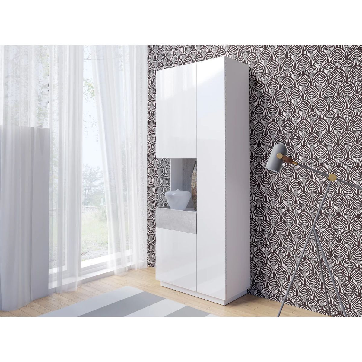 TU MESITA - Vitrina Moderna color BlancoGris Katamarina 2 puertas con vidrio