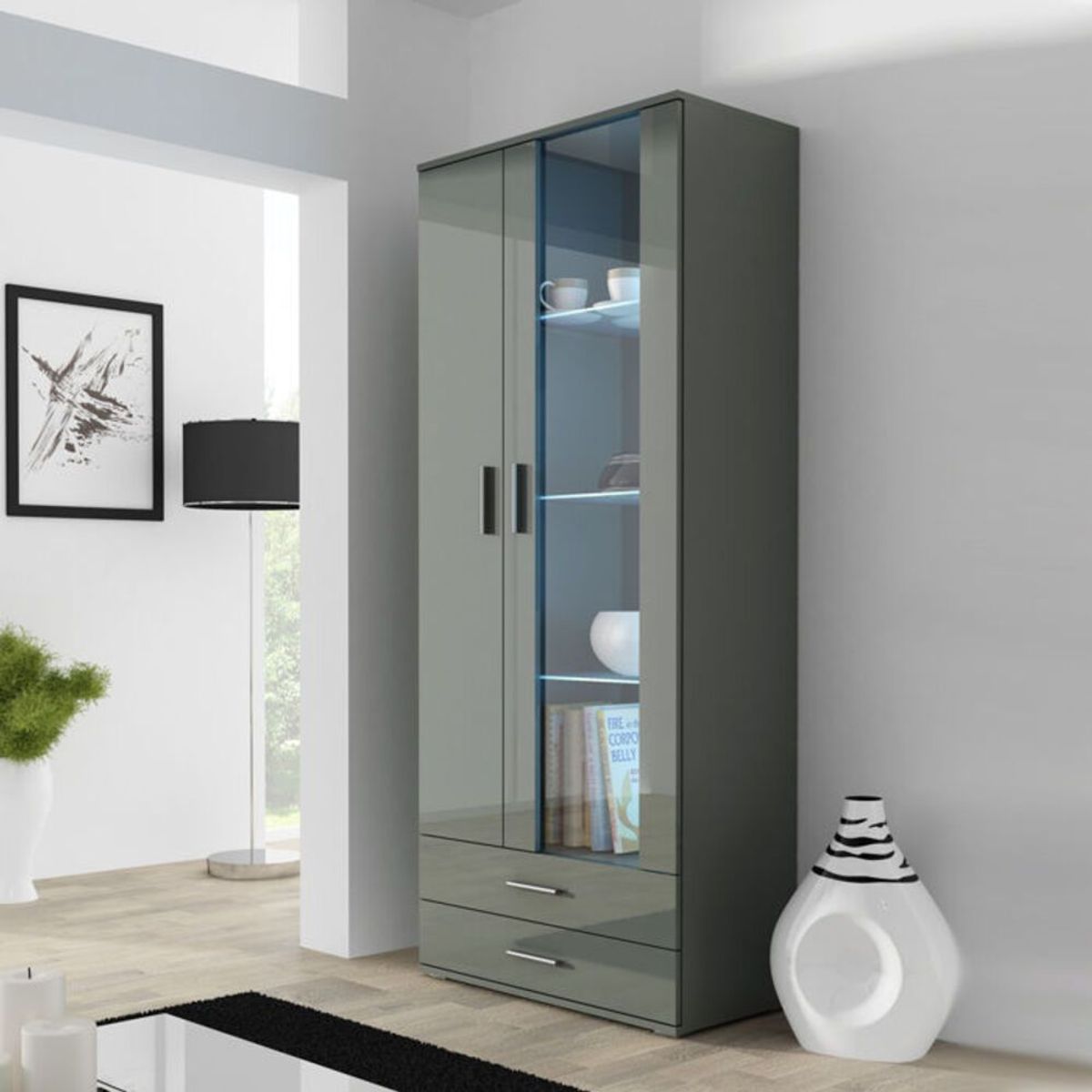 TU MESITA - Vitrina Clásica Sasha 2 puertas 2 cajones TU MESITA color Gris