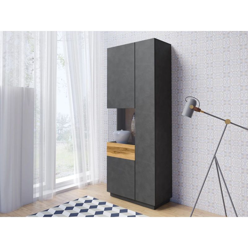 TU MESITA - Vitrina Moderna color NegroDuna Katamarina 2 puertas con vidrio