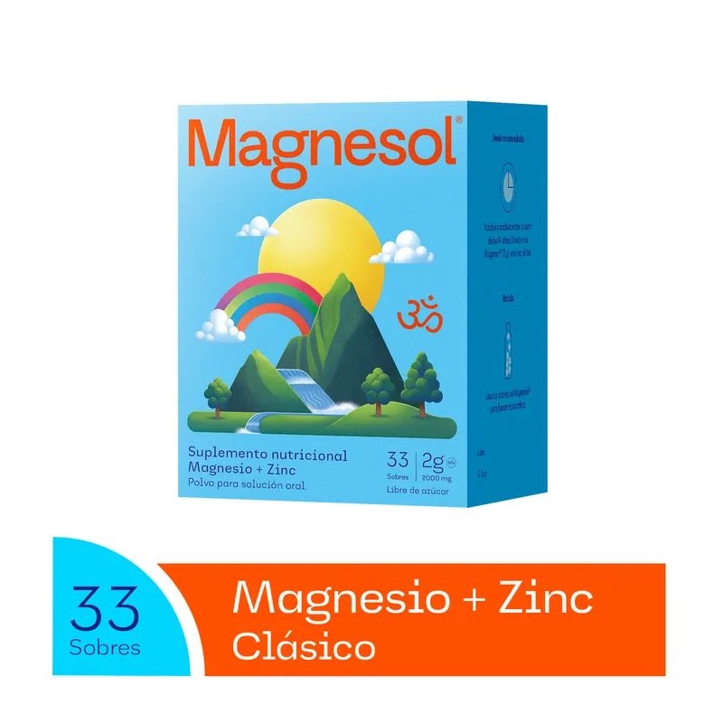MAGNESOL - Magnesol Clásico Caja 33 sobres - Magnesio + Zinc