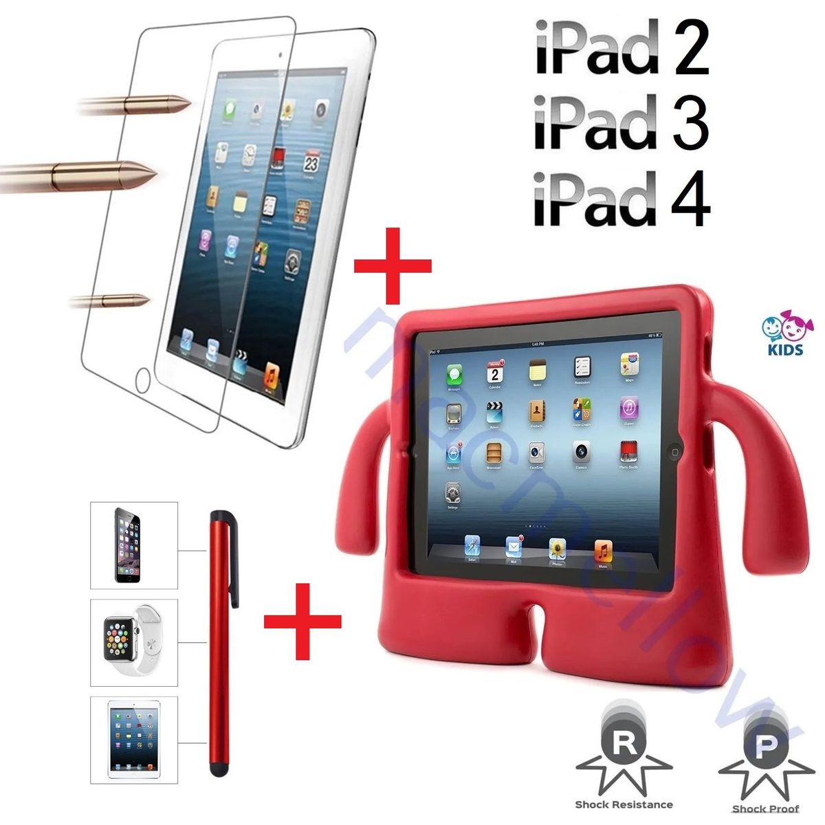 GENERICO - Funda Niños + Mica de Vidrio + Lapiz para iPad 3 A1416 A1430 A1403