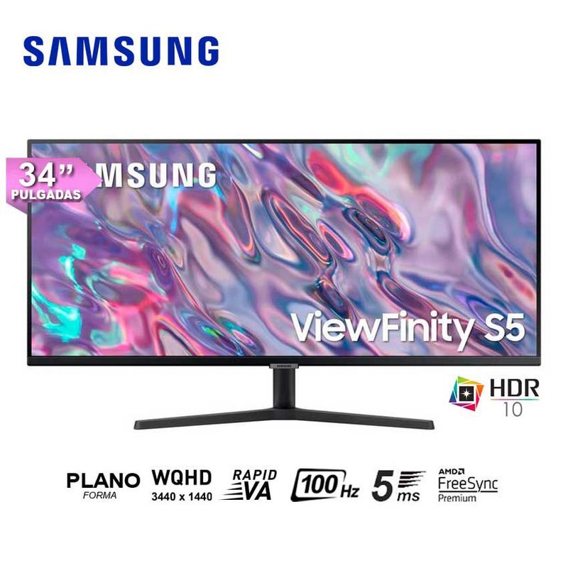 SAMSUNG - Monitor Plano Samsung ViewFinity S5 LS34C500GALXPE WQHD 100Hz HDR