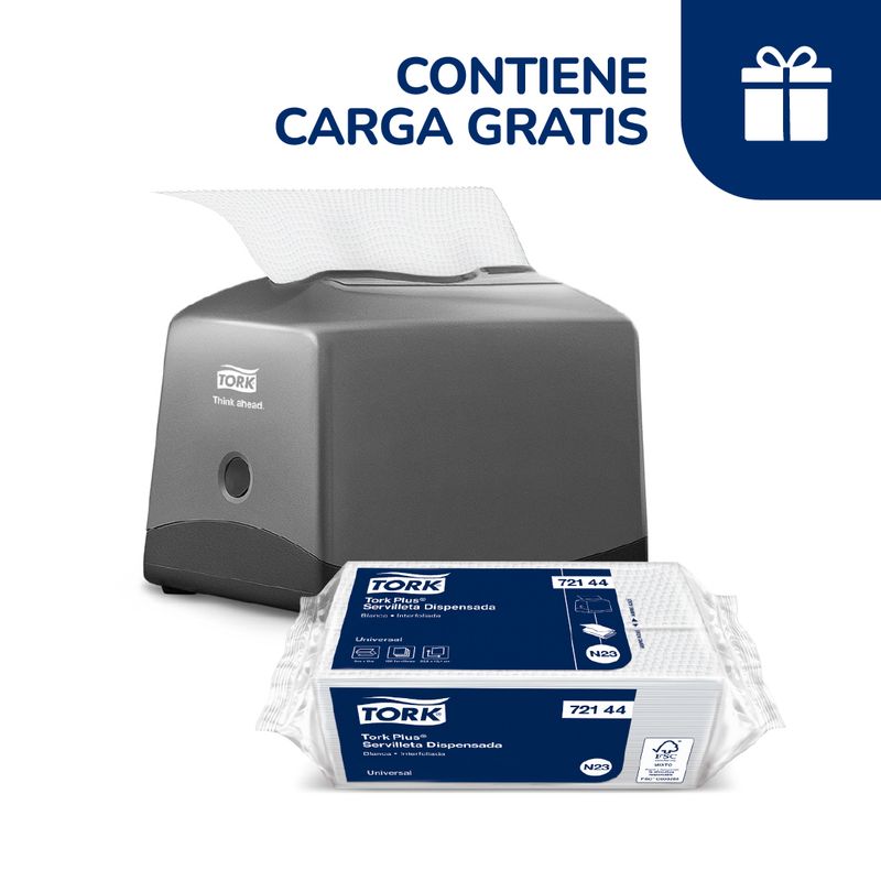 TORK - Dispensador Servilleta Plus 100 Tork Gris + 3 Cargas Gratis