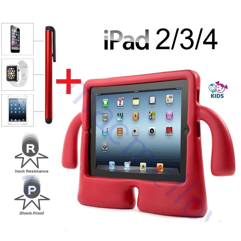 GENERICO - Funda Niños + Lapiz Optico para iPad 3 A1416 A1430 A1403 ROJO Case