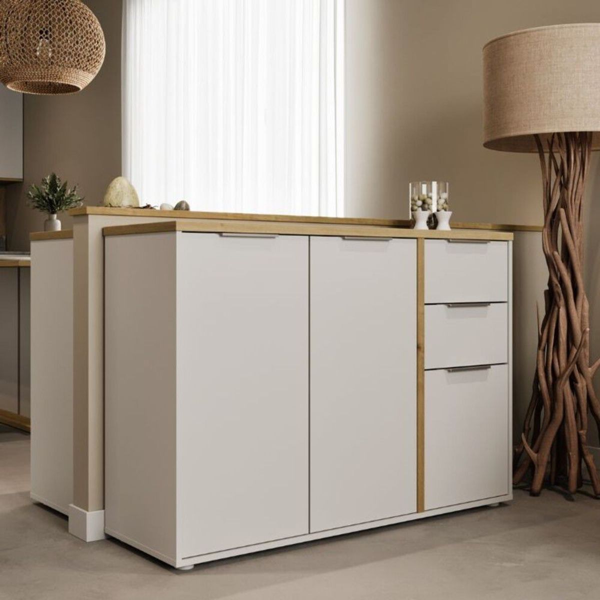 TU MESITA - Aparador Multiusos 3 puertas 2 cajones Sayuri color BlancoDuna TU MESITA