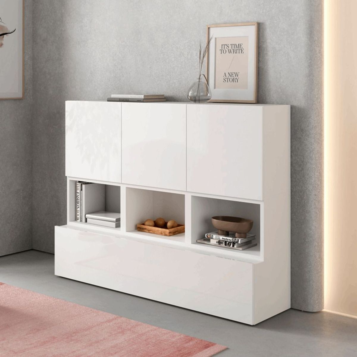TU MESITA - Aparador Recibidor Moderno Charlie Blanco TU MESITA 3Caj 1Pta