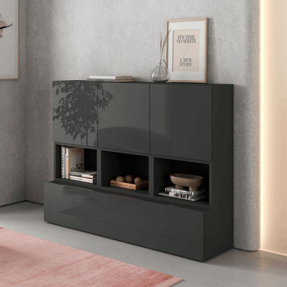 TU MESITA - Aparador Recibidor Moderno Charlie Negro TU MESITA 3Caj 1Pta