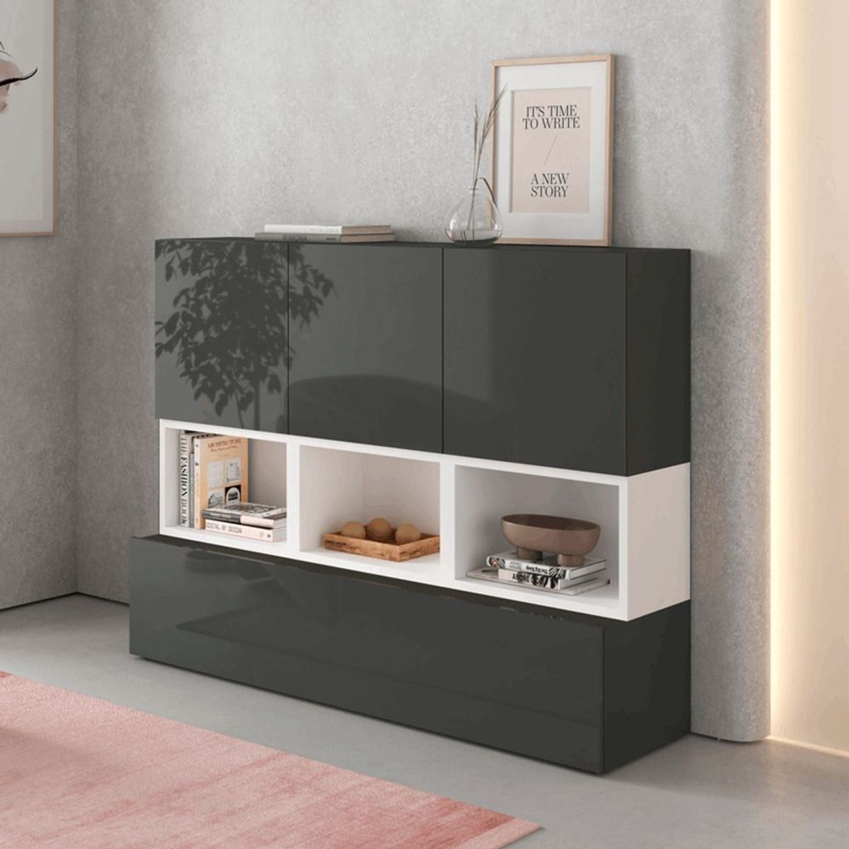 TU MESITA - Aparador Recibidor Moderno Charlie NegroBlanco TU MESITA 3Caj 1Pta