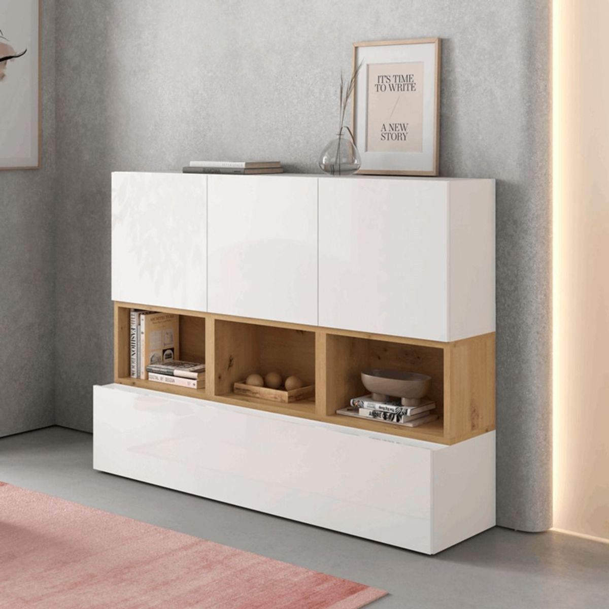 TU MESITA - Aparador Recibidor Moderno Charlie BlancoMarrón TU MESITA 3caj 1pta