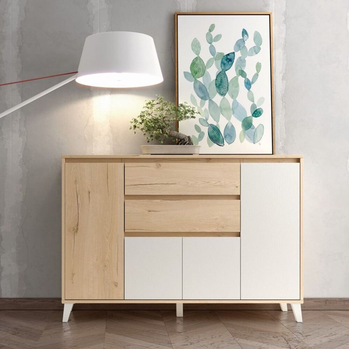 TU MESITA - Aparador Funcional Salvador 4 puertas 2 cajones TU MESITA color DunaBlanco