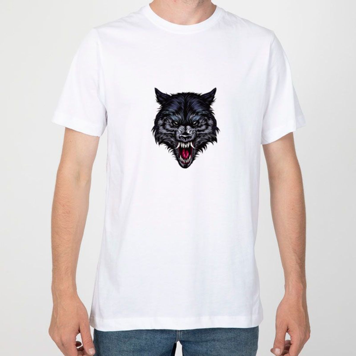 GENERICO - Polo Hombre manga corta diseño Lobo - Blanco