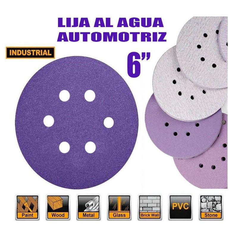 ORBITAL - LIJAS VELCRO 6 Pulgadas Grano 150 X 50 und uso industrial