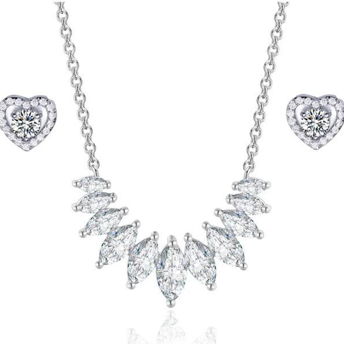 LA TIENDA 88 JOYAS Y ACCESORIOS - La Tienda 88 - Set Collar y Aretes Mujer Bañado Oro de 18k - Blanco