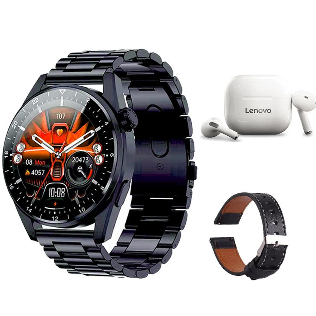 LENOVO - Lenovo LP40 De Audífonos-Blanco y Toumi GT-A-B Reloj inteligente