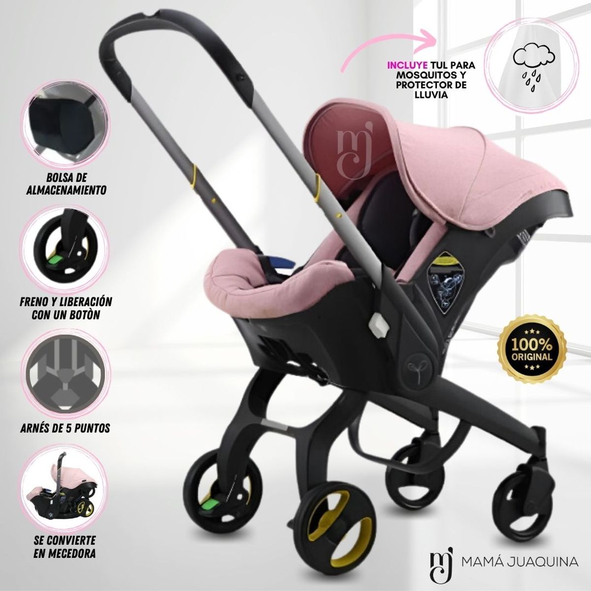 DOUX BEBE - Coche Carriola 3 en 1 «DUNKIN» Edición Limitada Pink