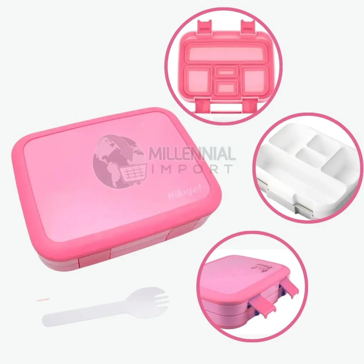 GENERICO - Lonchera Táper para Niños tipo Bentgo - Sin Derrames libre de BPA Rosado