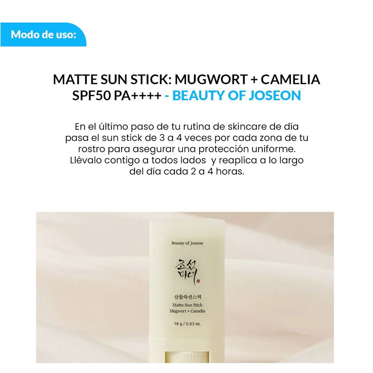 BEAUTY OF JOSEON - 2 Matte sun stick mugwot + camelia SPF 50+ 18 gramos