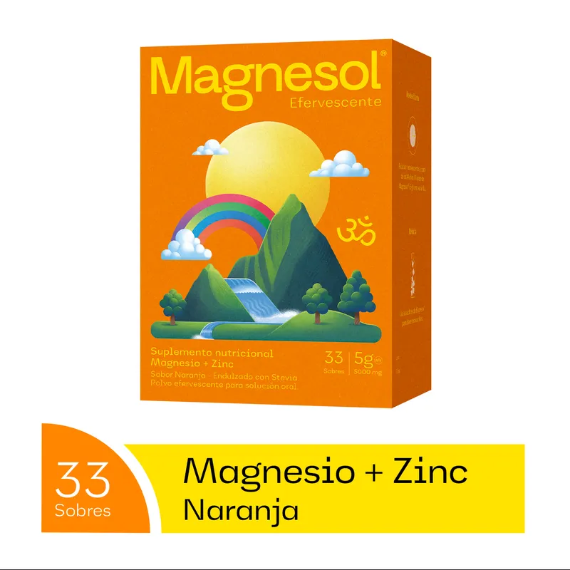 MAGNESOL - Magnesol Efervescente Naranja Caja 33 sobres - Magnesio + Zinc