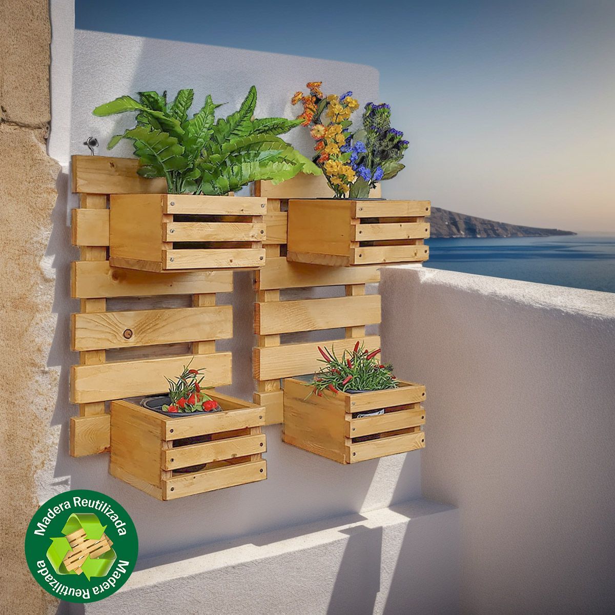 MOVENDA - Macetero Doble de Madera Carmin Movenda