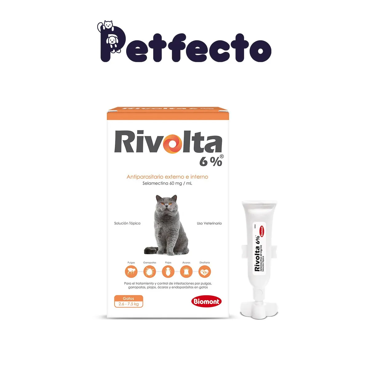 RIVOLTA - ANTIPULGAS PARA GATOS RIVOLTA 6% DE 2.6 A 7.5 kg.