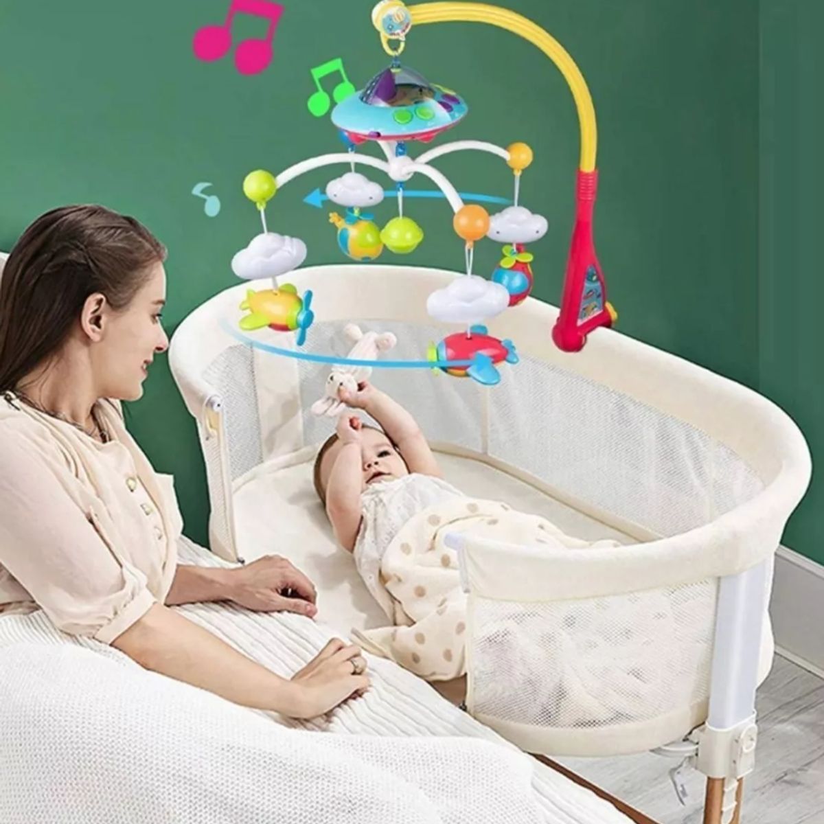 HUANGER - Móvil Musical para Cuna con Proyector Modelo Espacial