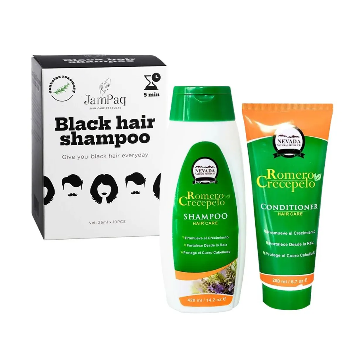 GENERICO - Pack Shampoo Romero + Acondicionador + Shampoo JamPaq Cubre Canas