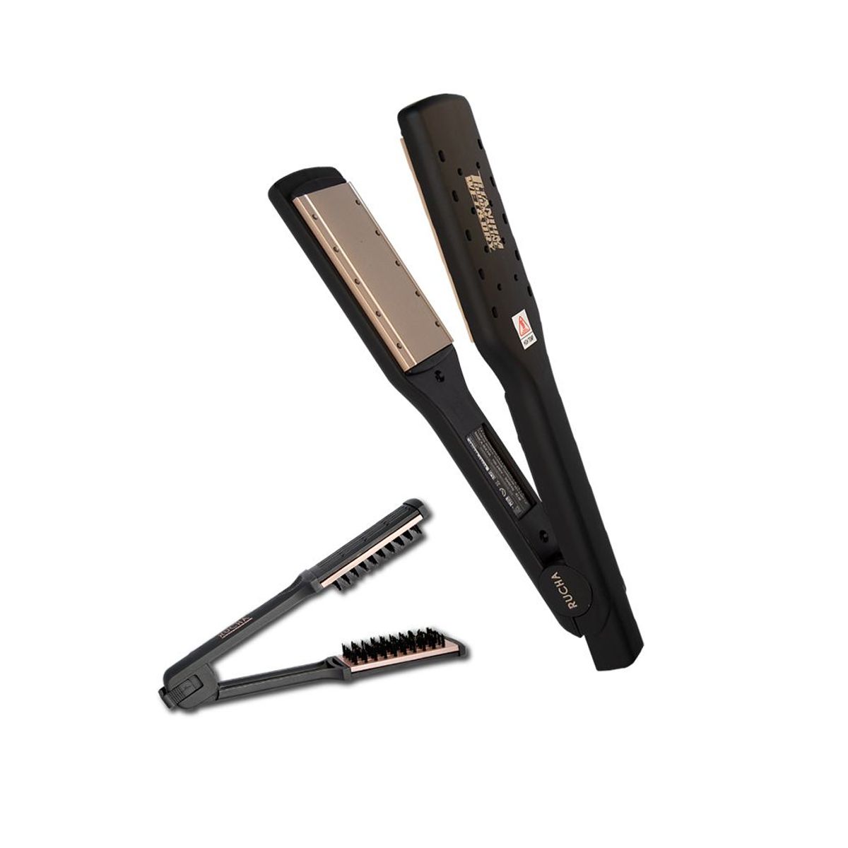 RUCHA PROFESSIONALE - Plancha Titanium Wet&Dry Tornasol con Dorado Arena + Cepillo RUCHA